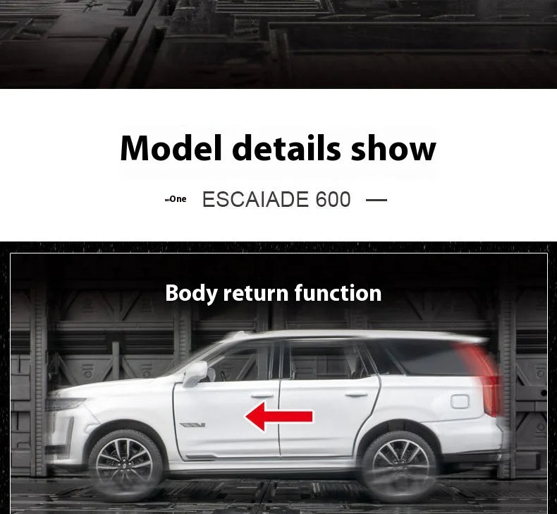 1:32 Cadillac Escalade Off Road Vehicle Alloy Car Diecast Metal Model Sound Light Pull Back Toy Car Central Control Ornaments