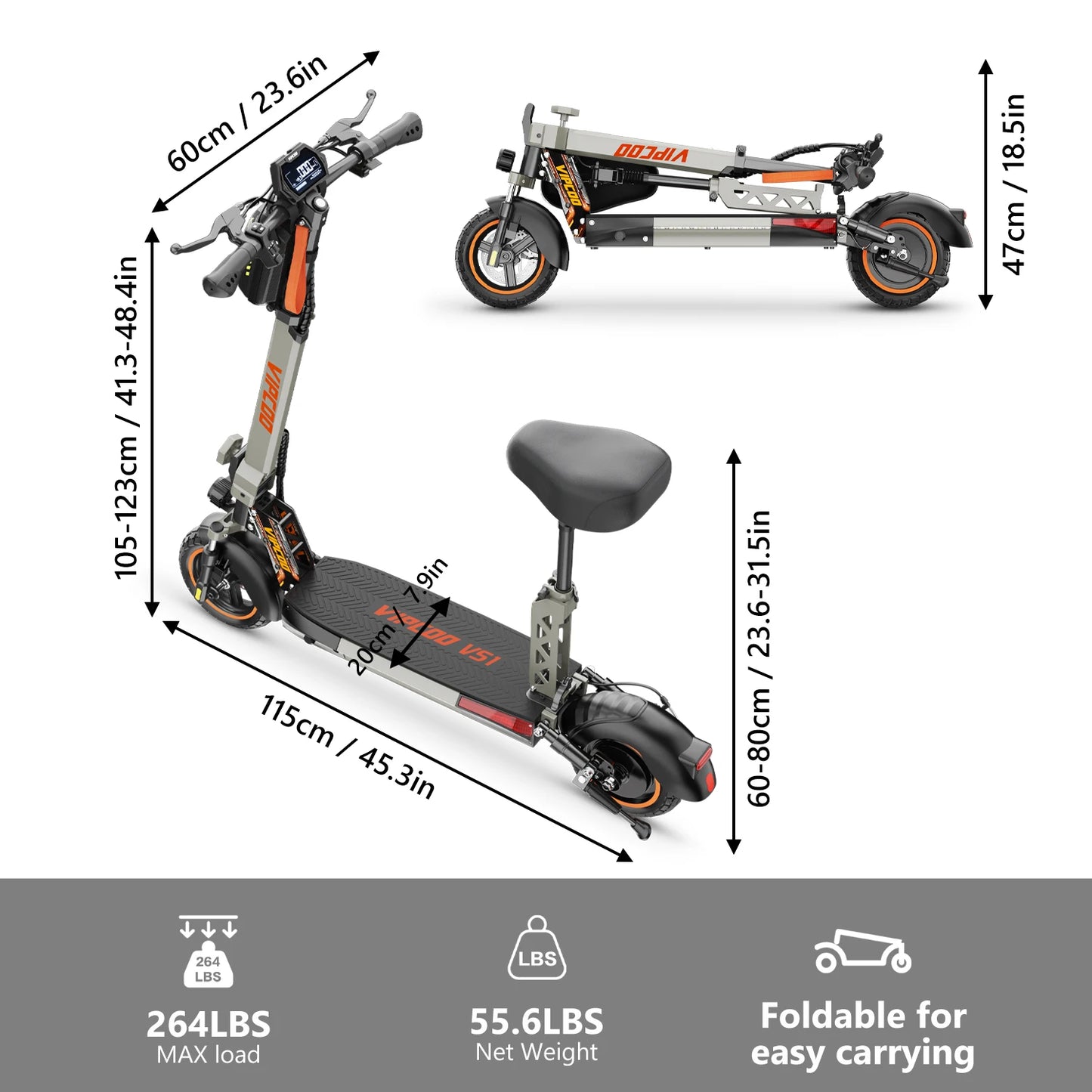 VIPCOO-VS1 eScooter 700W Motor 48V13AH Battery Portable Folding Design Electric Scooter 10 Inch Off-road Air Tire Fold E-Scooter