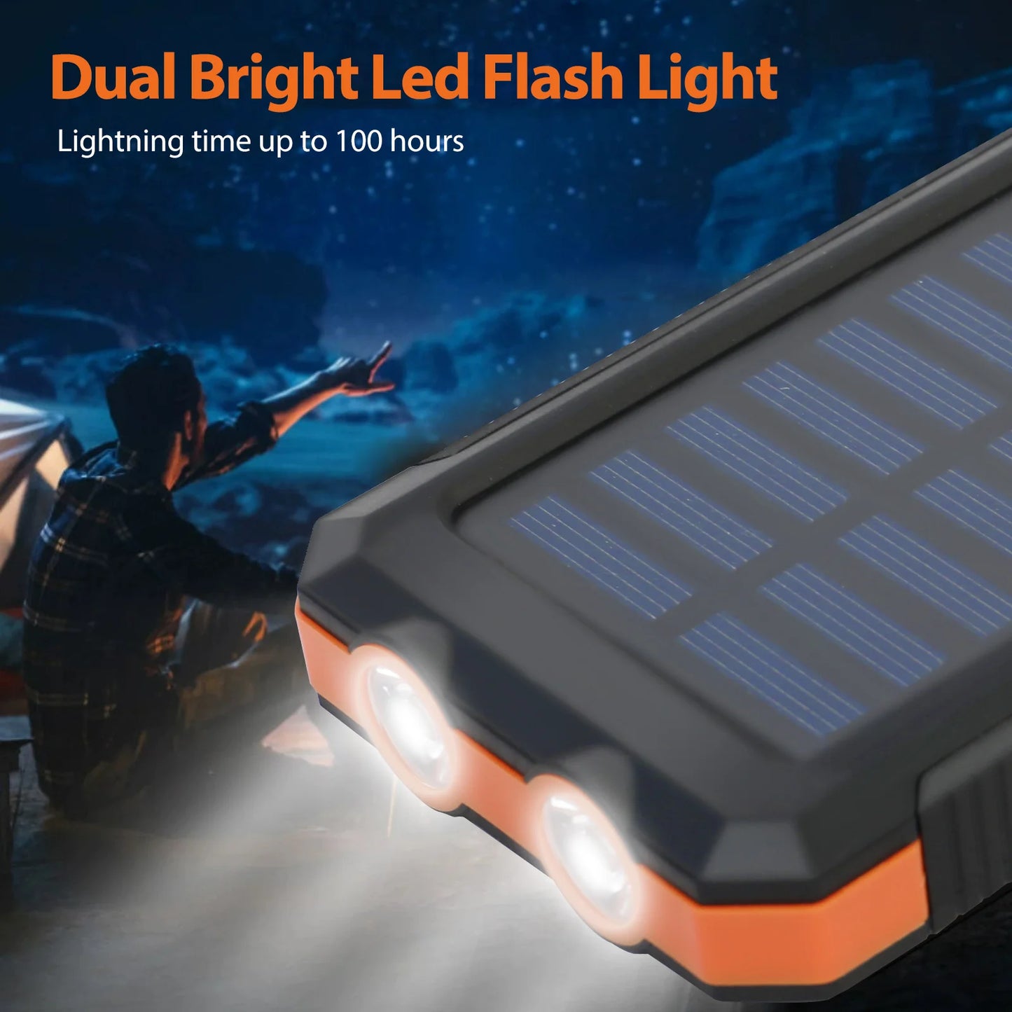 20000mAh Solar Charger for Cell Phone Portable Solar Power Bank Dual 5V USB Ports 2 LED Light Flashlight for Outdoor Camping Hik