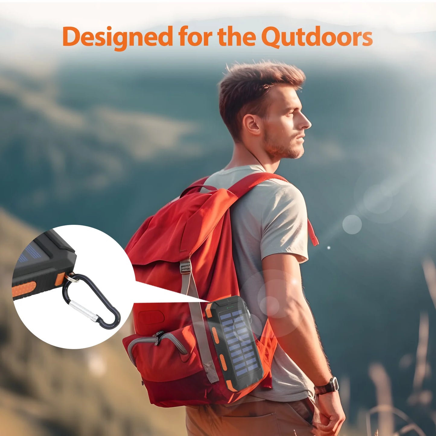 20000mAh Solar Charger for Cell Phone Portable Solar Power Bank Dual 5V USB Ports 2 LED Light Flashlight for Outdoor Camping Hik
