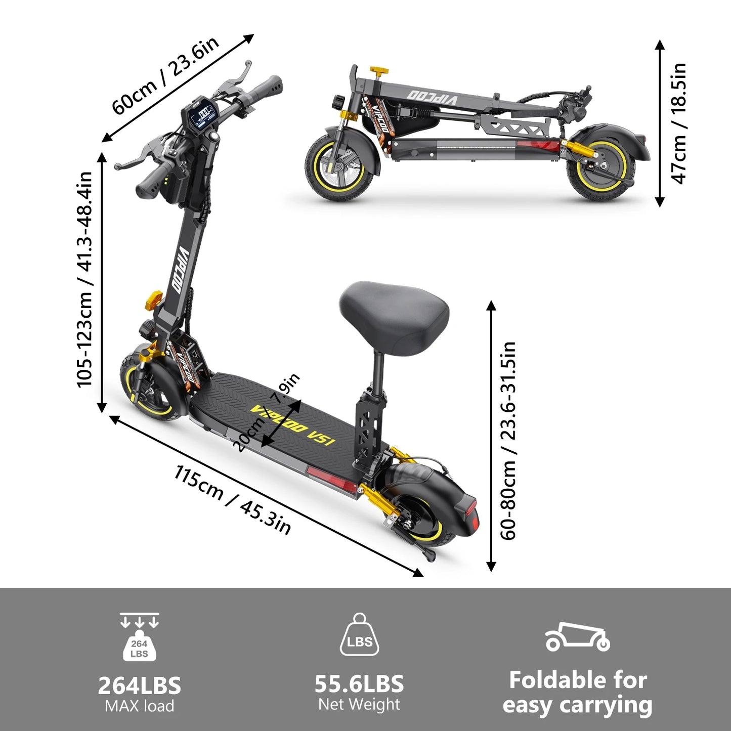 VIPCOO-VS1 eScooter 700W Motor 48V13AH Battery Portable Folding Design Electric Scooter 10 Inch Off-road Air Tire Fold E-Scooter