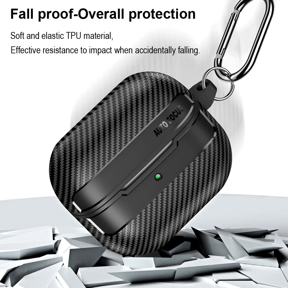 New Carbon Fiber Earphone Protective Cover For Samsung Galaxy Buds 3 / Buds 3 Pro Cover With Keychain Accessories Shockproof Bag