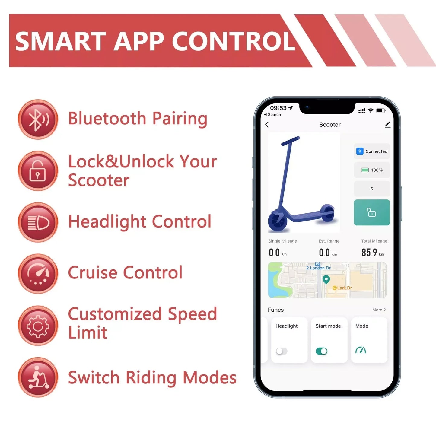 LADPED Electric Scooter 350W 19mph APP Smart Scooter Shock-absorbing Anti-skid 8.5 Inches Folding waterproof Electric Scooter