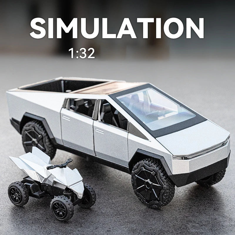 1:32 Cybertruck Toy Alloy Off Road Diecast Metal Model Sound & Light Pull Back Toy Gift for Friends Decorative Trendy Ornaments