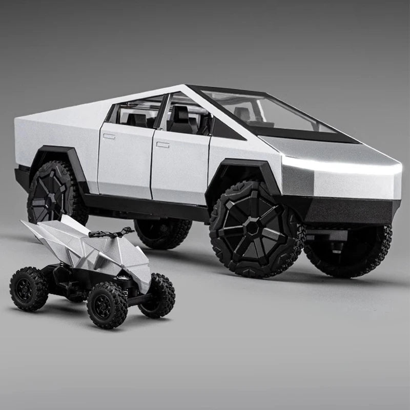 1:32 Cybertruck Toy Alloy Off Road Diecast Metal Model Sound & Light Pull Back Toy Gift for Friends Decorative Trendy Ornaments