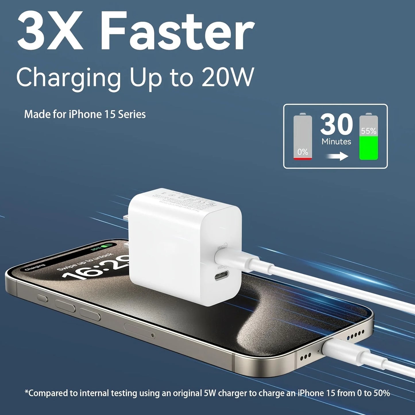 For IPhone16 Fast Charging, 20W Dual Port USB C Charger With 10FT USB C Fast Charging Cable For IPhone 15 Pro Max/15 Pro/15 Plus