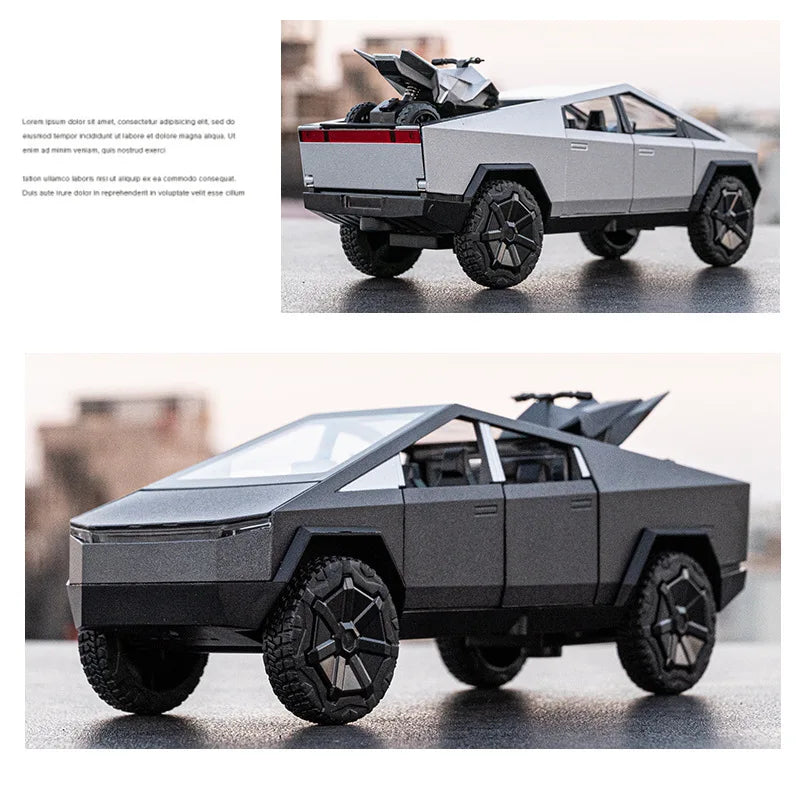 1:32 Cybertruck Toy Alloy Off Road Diecast Metal Model Sound & Light Pull Back Toy Gift for Friends Decorative Trendy Ornaments