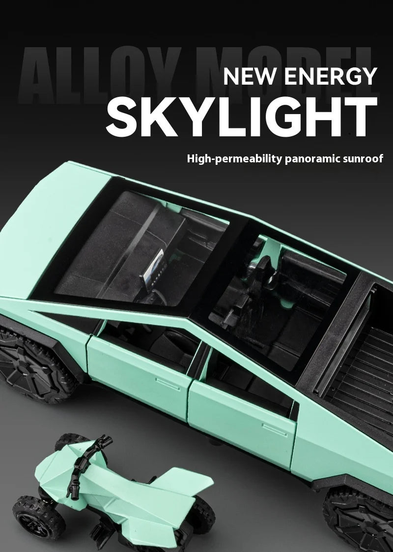 1:32 Cybertruck Toy Alloy Off Road Diecast Metal Model Sound & Light Pull Back Toy Gift for Friends Decorative Trendy Ornaments