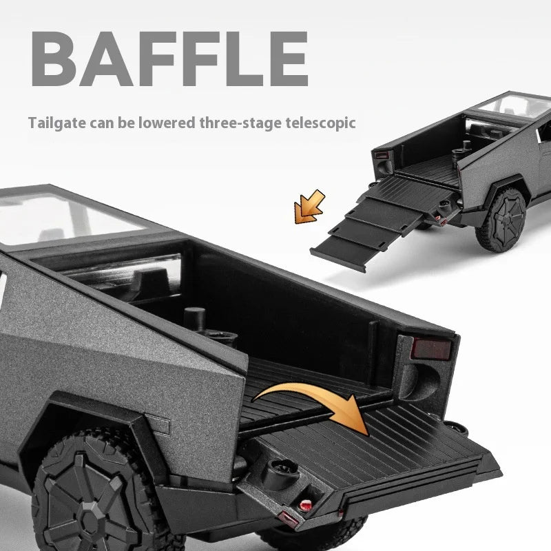 1:32 Cybertruck Toy Alloy Off Road Diecast Metal Model Sound & Light Pull Back Toy Gift for Friends Decorative Trendy Ornaments