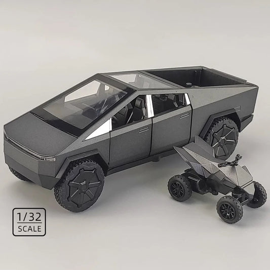 1:32 Cybertruck Toy Alloy Off Road Diecast Metal Model Sound & Light Pull Back Toy Gift for Friends Decorative Trendy Ornaments