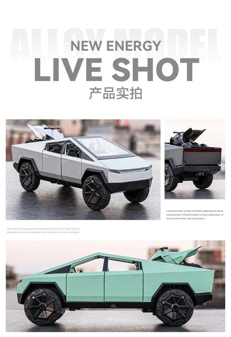 1:32 Cybertruck Toy Alloy Off Road Diecast Metal Model Sound & Light Pull Back Toy Gift for Friends Decorative Trendy Ornaments