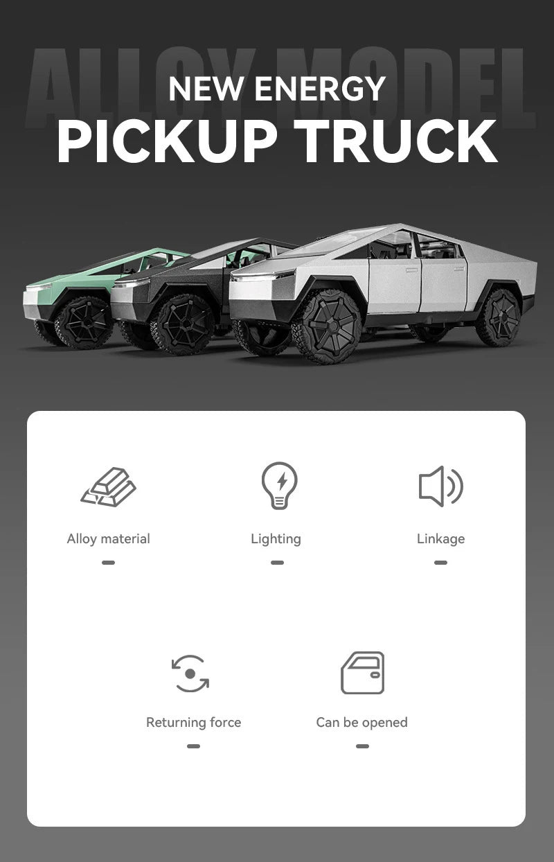 1:32 Cybertruck Toy Alloy Off Road Diecast Metal Model Sound & Light Pull Back Toy Gift for Friends Decorative Trendy Ornaments