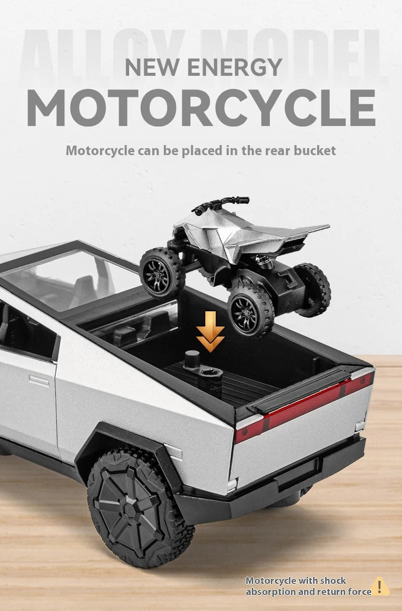 1:32 Cybertruck Toy Alloy Off Road Diecast Metal Model Sound & Light Pull Back Toy Gift for Friends Decorative Trendy Ornaments