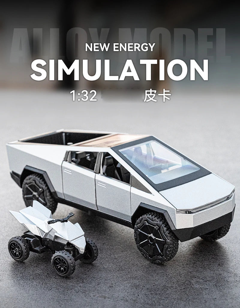 1:32 Cybertruck Toy Alloy Off Road Diecast Metal Model Sound & Light Pull Back Toy Gift for Friends Decorative Trendy Ornaments