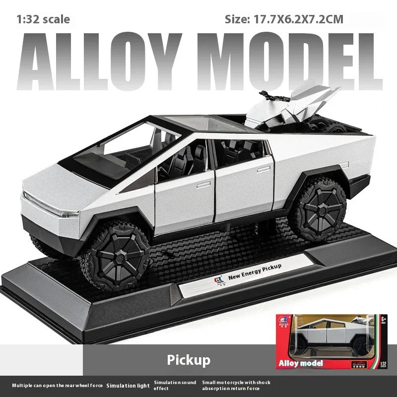 1:32 Cybertruck Toy Alloy Off Road Diecast Metal Model Sound & Light Pull Back Toy Gift for Friends Decorative Trendy Ornaments