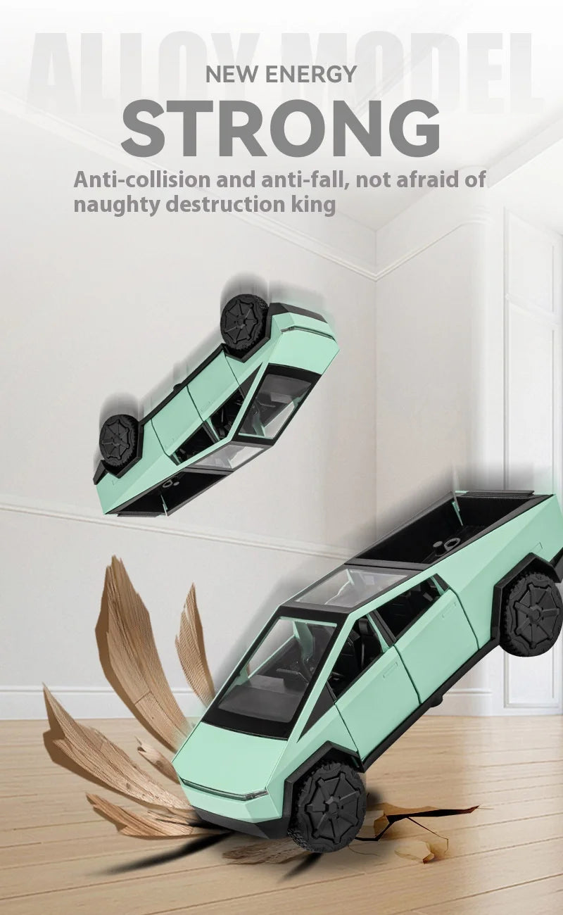 1:32 Cybertruck Toy Alloy Off Road Diecast Metal Model Sound & Light Pull Back Toy Gift for Friends Decorative Trendy Ornaments